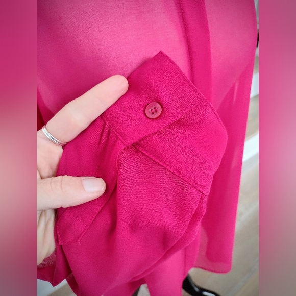 NWOT BCBGeneration W's Large Sheer Collared Button-Down Pink Long Sleeve Blouse - Picture 5 of 9